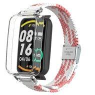 Braided nylon bandje met case - Roze met wit - Xiaomi Smart band 7 Pro - thumbnail