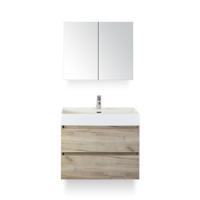 Maxx XL Badmeubelset 80 cm - Craft Oak - Wastafel Kube 1 kraangat - met Spiegelkast - thumbnail