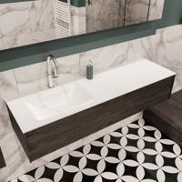 Mondiaz Lush Cloud badmeubel eiken Dark brown 150 cm 1 lade solid surface enkele spoelbak links 1 kraangat - thumbnail