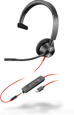 POLY 3315 Headset Bedraad Hoofdband Oproepen/muziek USB Type-C Zwart