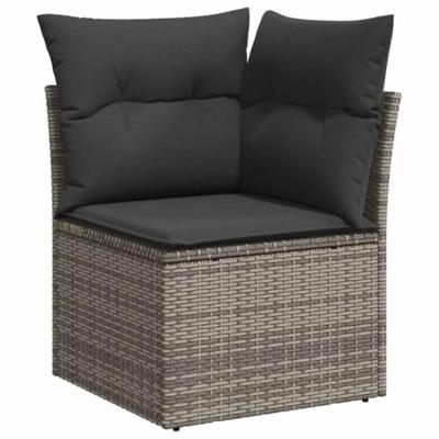 10-delige Loungeset met kussens poly rattan acacia grijs