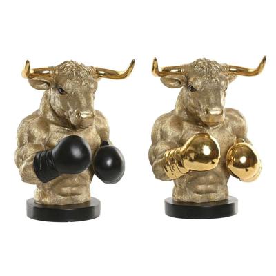 Decoratieve figuren Home ESPRIT Zwart Gouden Stier 25,5 X 24,5 X 33,5 CM (2 Stuks)