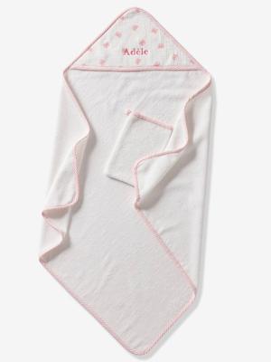 Personaliseerbare badcape en washandje KNOPEN wit, bedrukt