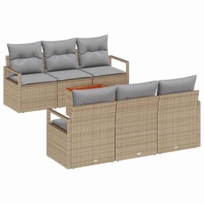 Tuinbankenset met opslag 7 pcs Beige en Licht Grijs poly rattan