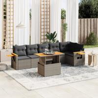 7-delige Loungeset met kussens poly rattan grijs - thumbnail