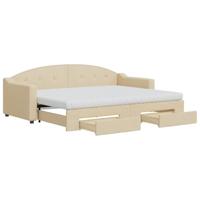 Slaapbank met onderschuifbed en lades 80x200 cm stof crèmekleur - thumbnail