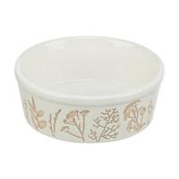 TRIXIE VOERBAK / DRINKBAK HOND PLANTMOTIEF STRUCTUUR KERAMIEK WIT / TAUPE 300 ML 12 CM 4 ST - thumbnail