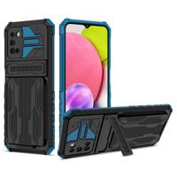 Voor Samsung Galaxy A03s Armor Card PC + TPU Schokbestendig hoesje met kaartsleuf en onzichtbare houder (blauw) - thumbnail