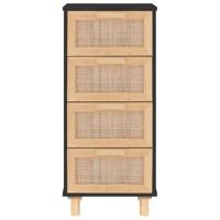 Dressoir 40x30x90 cm massief grenen hout en rattan zwart - thumbnail