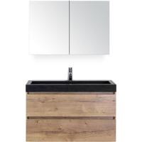 Maxx XL Badmeubelset 100 cm - Natuur Eiken - Wastafel Lucca 1 Kraangat met Spiegelkast - thumbnail