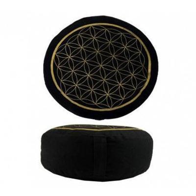 Yogi & Yogini Meditatiekussen Rond Katoen Zwart - Levensbloem - 33 x 16 cm