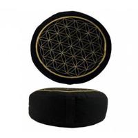 Yogi & Yogini Meditatiekussen Rond Katoen Zwart - Levensbloem - 33 x 16 cm - thumbnail