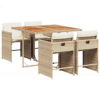 5-delige Tuinset met kussens poly rattan beige - thumbnail