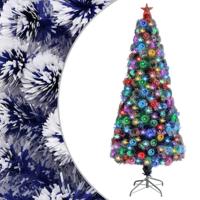 Kunstkerstboom met verlichting 180 cm glasvezel wit en blauw - thumbnail