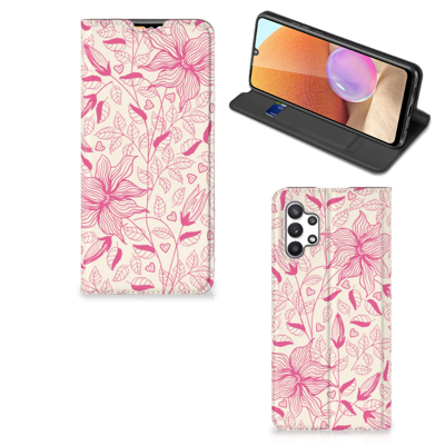 Samsung Galaxy A32 4G | A32 5G Enterprise Editie Smart Cover Pink Flowers Samsung Galaxy A32 4G | A32 5G Enterprise Editie Smart Cover Pink Flowers