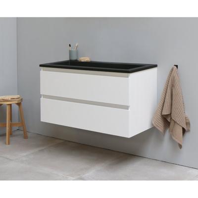 On-Line Onderkast - 100 cm - Voorgemonteerd - Ladestructuur - Acryl Wastafel - zonder Kraangat - Hoogglans Wit