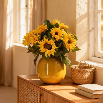 Handgebonden kunstboeket Lizzy Bordeaux - Geel