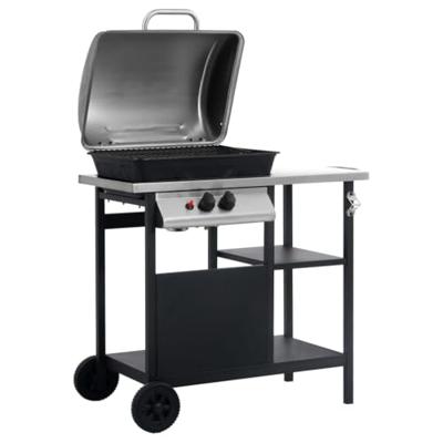VidaXL Gasbarbecue met 3-laags zijtafel zwart en zilverkleurig