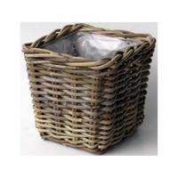 Van der Leeden Rotan plantenmand 27x27x25cm antiek grijs - thumbnail