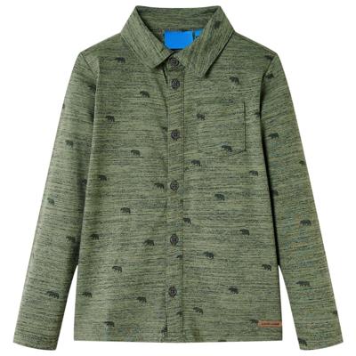 Kindershirt veeprint 140 gemleerd kakikleurig