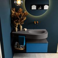 MONDIAZ RIVA 100cm badmeubel onderkast / planchet kleur Jeans met 1 lade. Wastafel DULCET rechts 0 kraangaten kleur Dark_Grey. - thumbnail