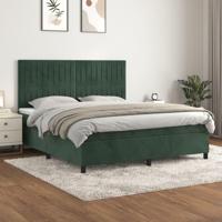 Boxspring met matras fluweel donkergroen 160x200 cm - thumbnail