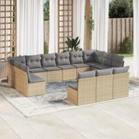 14-delige Loungeset met kussens poly rattan beige - thumbnail