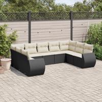 10-delige Loungeset met kussens poly rattan zwart - thumbnail