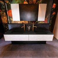 Badkamermeubelset Mondiaz Erin 200 cm met 2 Lades met RIDGE Wastafel Dubbel Urban met 2 kraangaten Greeploos Mat Underlayment - thumbnail