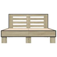 Bedframe bewerkt hout metaal sonoma eikenkleurig 90x190 cm - thumbnail