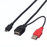 ROLINE USB 2.0 Y-kabel, 2x type A (ST/BU) - Micro B ST, 1m - thumbnail
