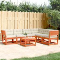 6-delige Loungeset met kussens massief grenenhout wasbruin - thumbnail