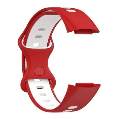 By Qubix - Compatible met Fitbit Charge 5 - Fitbit Charge 6 Sportbandje met dubbele lus - Rood/wit - Tweekleurig - Maat: L - Compatible fitbit bandje