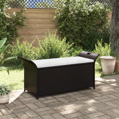 vidaXL Opbergbank met kussen 138 cm poly rattan bruin