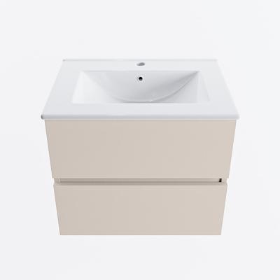 MONDIAZ VICA 60cm badmeubel onderkast Linen 2 lades. Wastafel DENIA midden 1 kraangat, kleur Glanzend Wit.