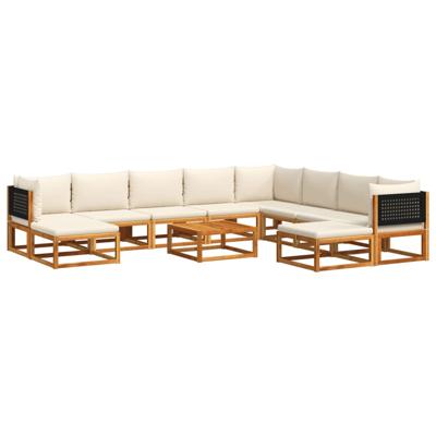 3-delige Loungeset met kussens massief acaciahout - thumbnail