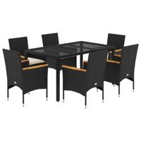 7-delige Tuinset met kussens poly rattan en acaciahout zwart - thumbnail