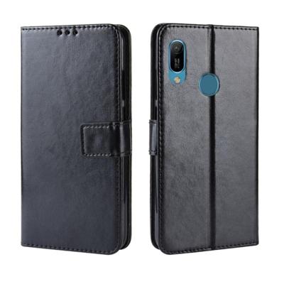 Retro Crazy Horse textuur horizontale Flip lederen case voor Huawei Y6 (2019) met houder & kaartsleuven & fotolijstjes (zwart)