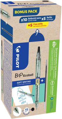 Pilot Ecoball B2P BeGreen balpen, large, zwart, doos van 10 stuks + 10 navullingen Pilot Ecoball B2P BeGreen balpen, large, zwart, doos van 10 stuks + 10 navullingen