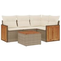 5-delige Loungeset met kussens poly rattan beige - thumbnail