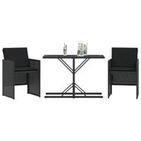 3-delige Bistroset met kussens poly rattan zwart - thumbnail