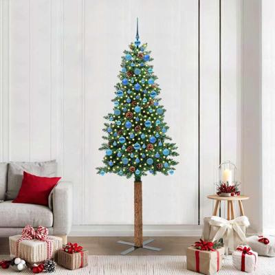 VidaXL Slanke kerstboom groen 210 cm pvc en massief dennenhout