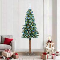 VidaXL Slanke kerstboom groen 210 cm pvc en massief dennenhout - thumbnail