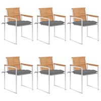 Tuinstoelen 6 st met kussens massief teakhout - thumbnail