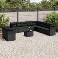 11-delige Loungeset met kussens poly rattan zwart - thumbnail