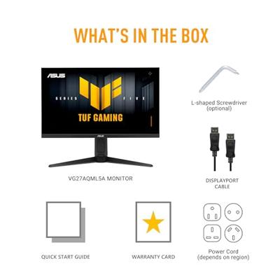 ASUS TUF Gaming VG27AQML5A WQHD-monitor, 27 inch, 300 Hz, 0,3 ms GtG, G-Sync, FreeSync, AdaptiveSync, ELMB Sync, DisplayHDR 400, Fast IPS-paneel, 16:9, 2560x1440, USB, DP, HDMI, ergonomisch