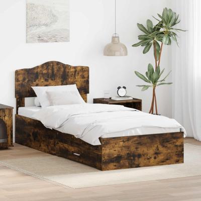 Bedframe met hoofdeinde Gerookt eiken 75 x 190 cm Bewerkt hout