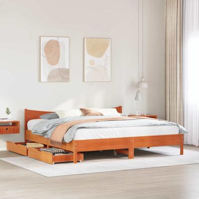 Bedframe met lades massief grenenhout wasbruin 200x200 cm