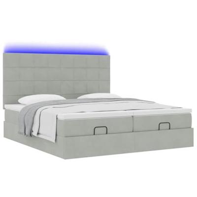 Ottoman bed met matrassen en LED's 180x200cm fluweel lichtgrijs