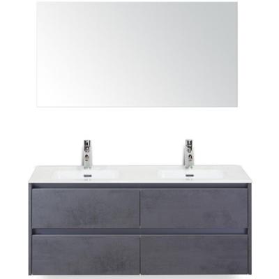 Dante Badmeubelset 120 cm - 4 Laden Beton Antraciet - Keramische Wastafel Wit Cover met Spiegel